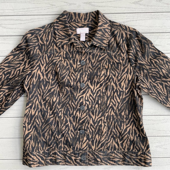 Chico’s Brown/Black Animal Print Zebra Jacket 1 / S - Picture 2 of 8